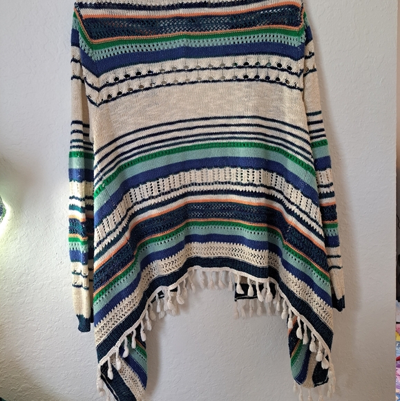 La Fee Verte By Anthropologie Open Front Striped Cardigan With Tassle Fringe SzL - Picture 4 of 4